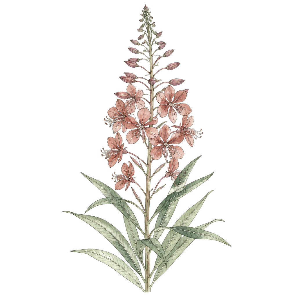 Botanical illustration of a fireweed stem